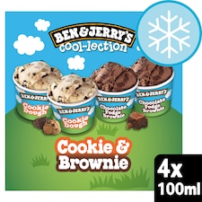Ben & Jerrys Cookie & Brownie Ice Cream Mini Pots Multipack 4x100ml