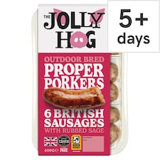 The Jolly Hog 6 Proper Porker Sausages with Rubbed Sage 400g | British & Outdoor Bred