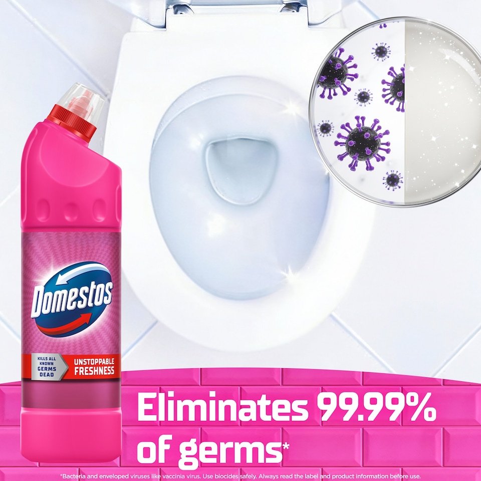 image 1 of Domestos Thick Bleach Pink Toilet & Bathroom Cleaner 750ml