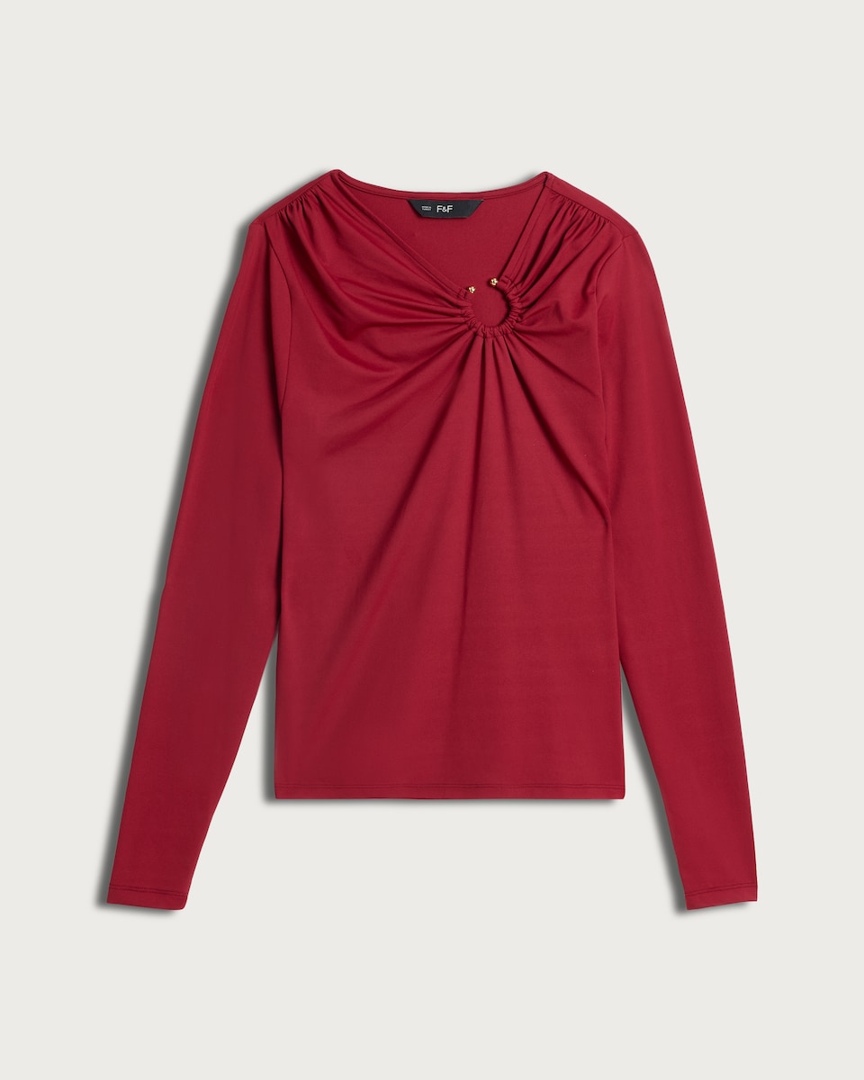 F&F Polyamide Ring Detail Long Sleeved Top in Red