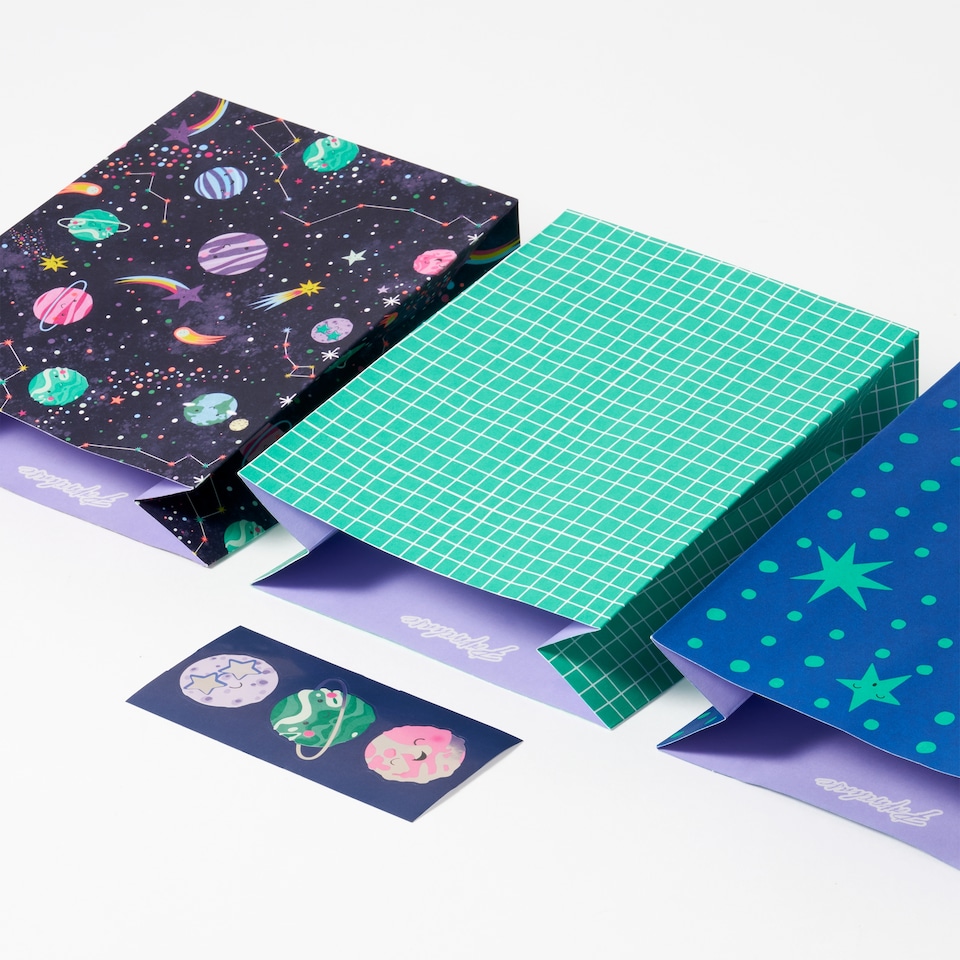 image 1 of Paperchase Happy Space 3pk Party Bags with Stickers
