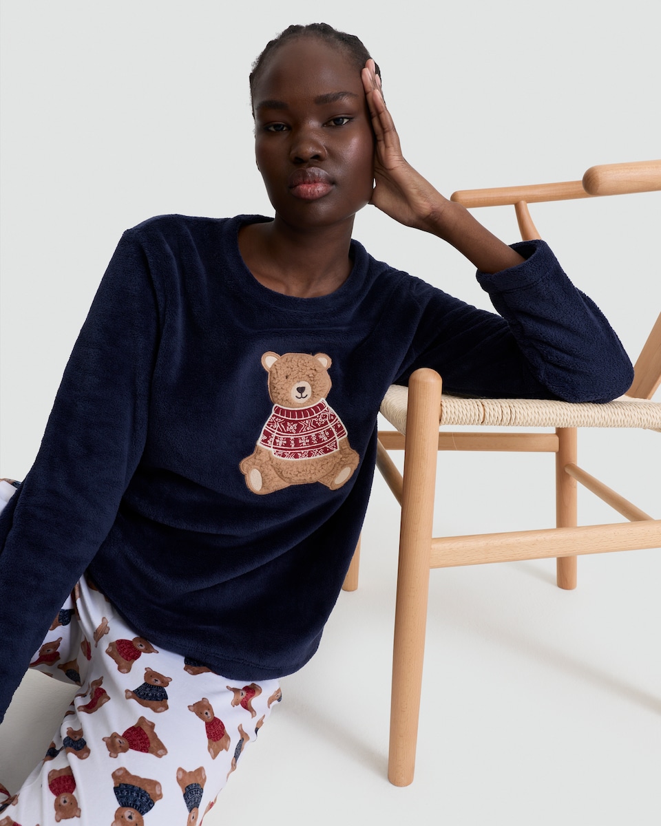 image 1 of F&F Teddy Bear Print Matching Family Chirstmas Pyjamas in Navy