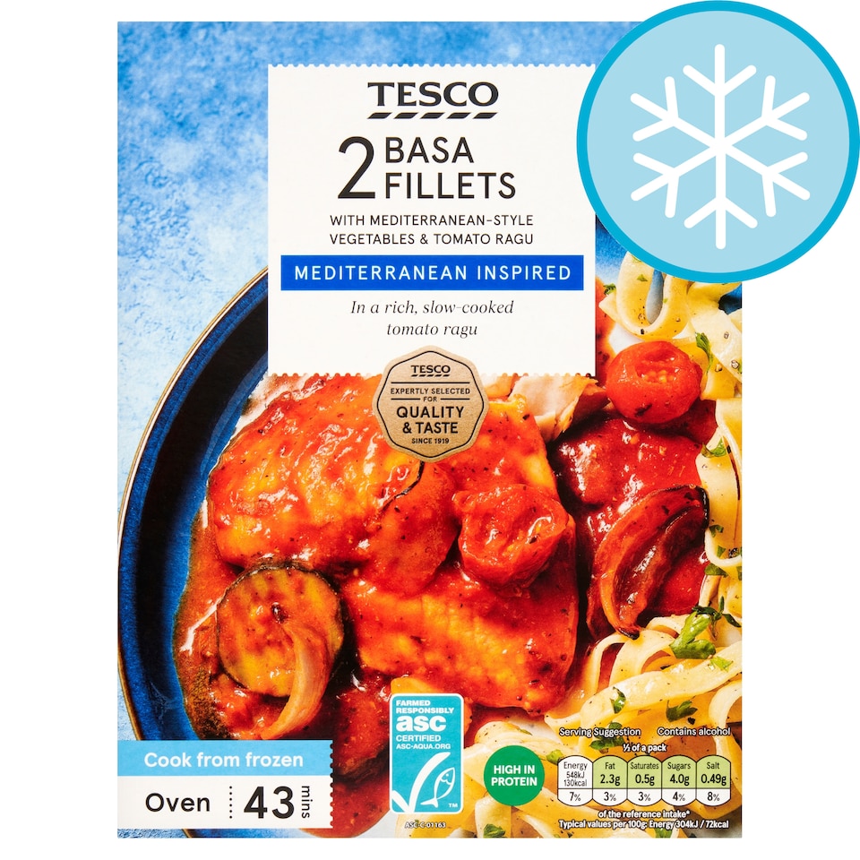 Tesco 2 Basa Fillets With Mediterranean -Style Vegetables & Tomato ragu 360g