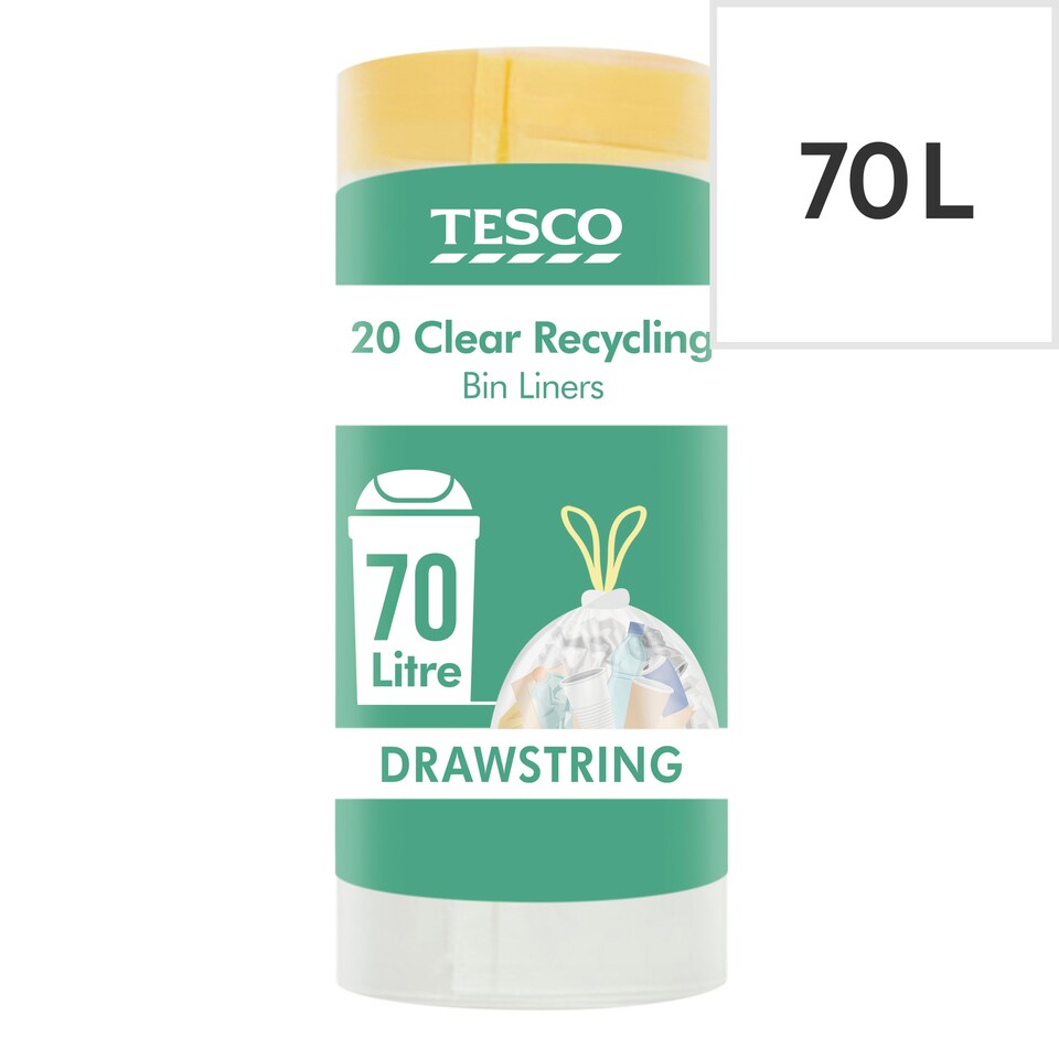 Tesco Clear Recycling Bin Liners Drawstring 70 Litre 20 Pack