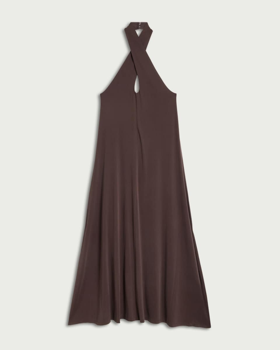 image 1 of F&F Draped Halterneck Maxi Dress in Mink