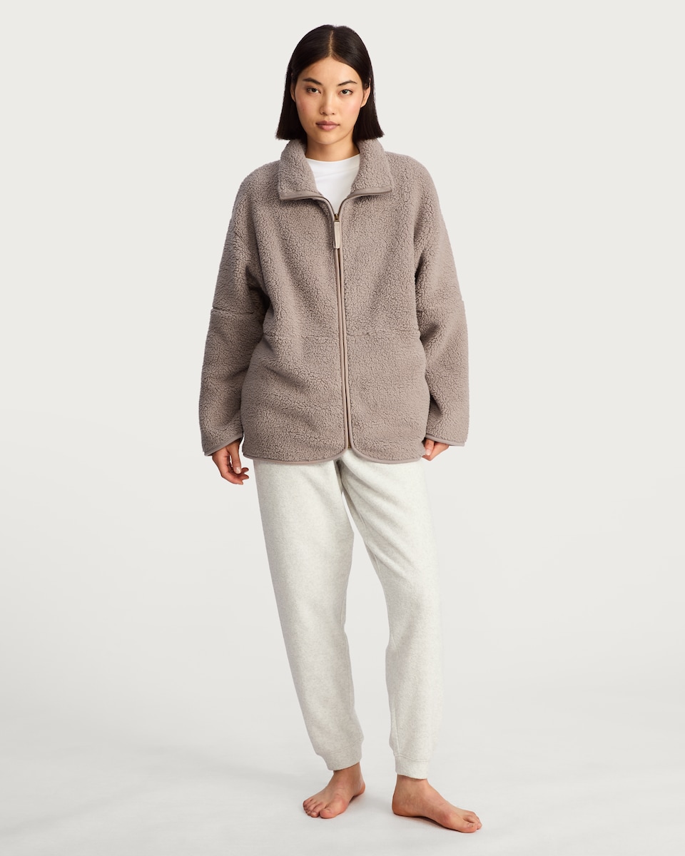 image 1 of F&F Textured Funnel Neck Zip Through Jacket in Natural
