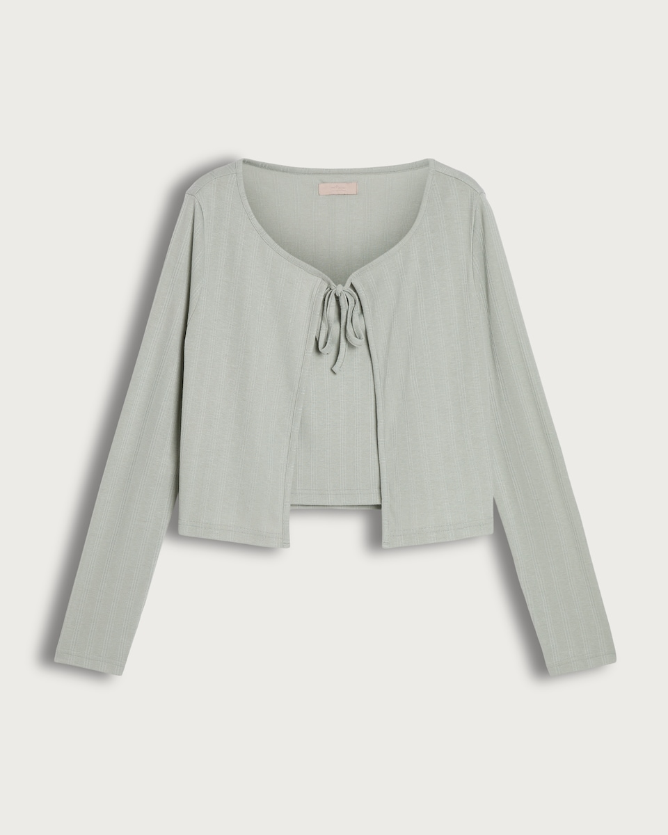 Rise by Zara McDermott 2-Piece Pointelle Pyjama Cami and Cardigan Set in Green