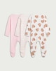image 2 of F&F Baby 3-Pack Pure Cotton Teddy Bear Printed Sleepsuits in Pink