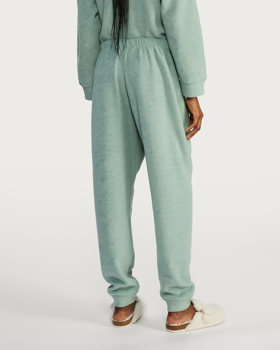 image 1 of F&F Towelling Textured Cuffed Pyjama Joggers in Green