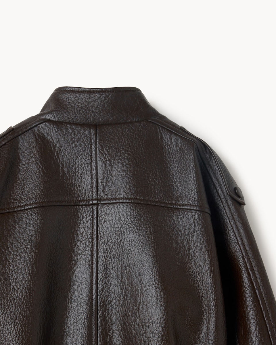image 1 of F&F Girls Faux Leather Funnel Neck Jacket in Brown