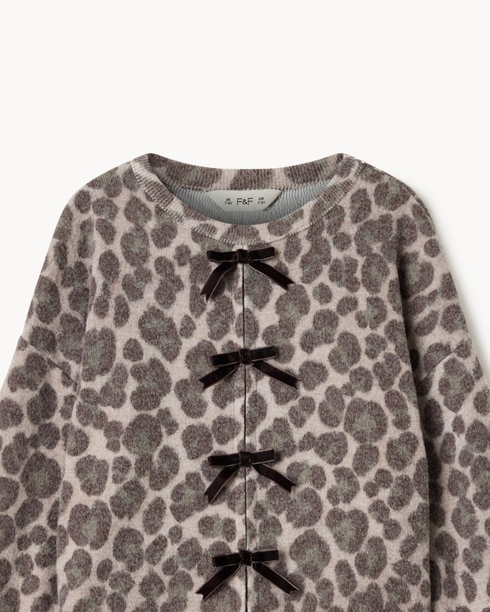 image 1 of F&F Girls Leopard Print Top and Trousers Set in Multi Brown