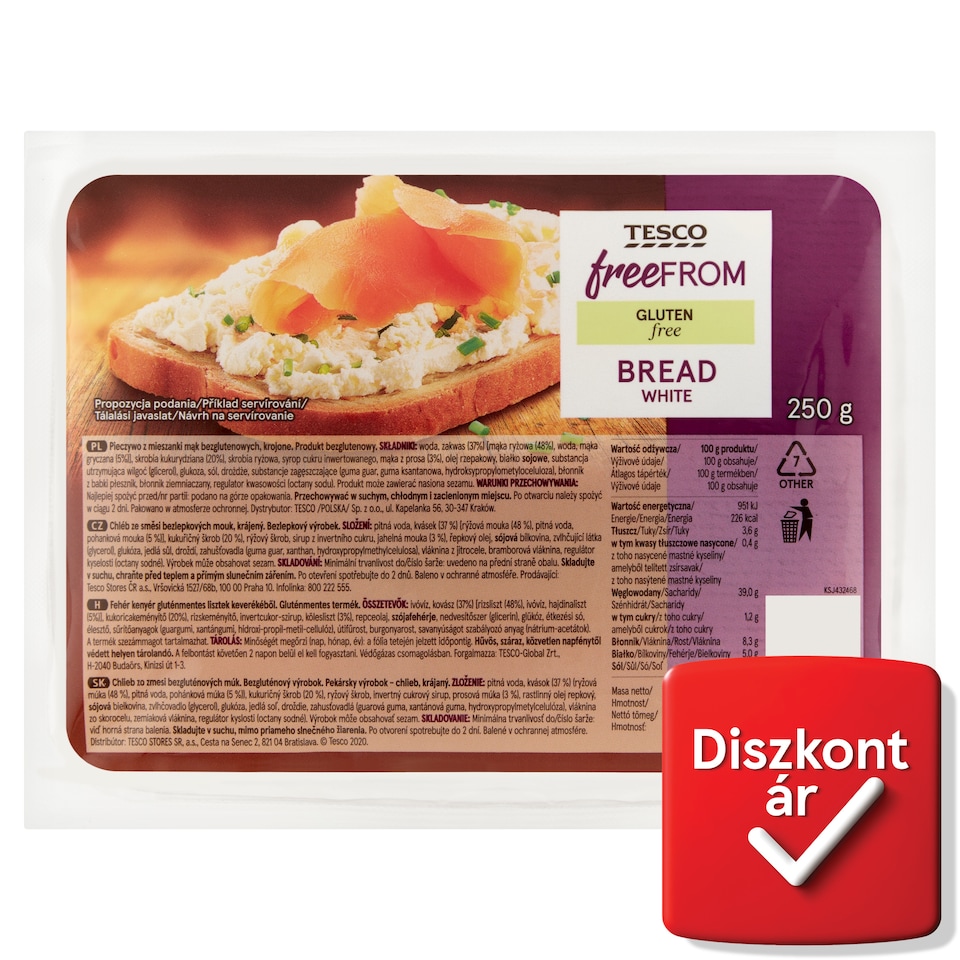 Tesco Free From fehér kenyér gluténmentes lisztek keverékéből 250 g
