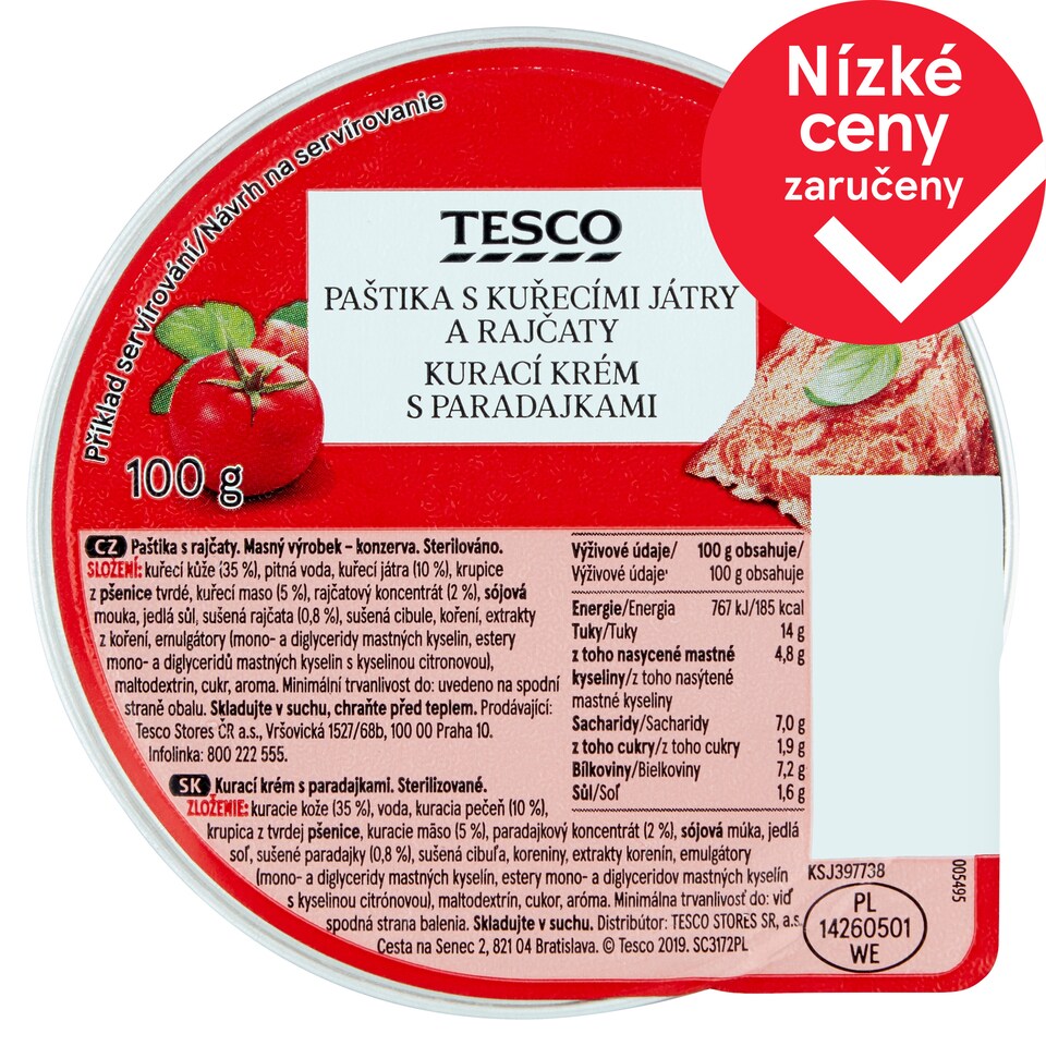 Tesco Pate with Chicken Liver and Tomatoes 100g