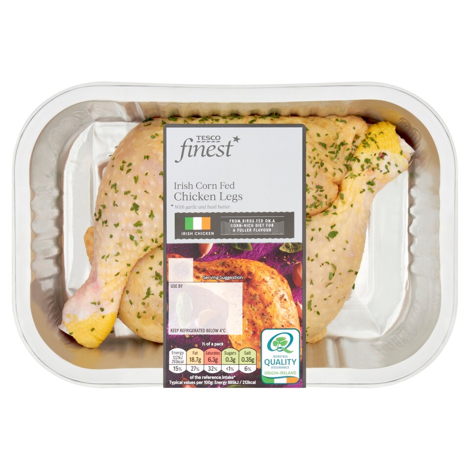 Tesco Finest Irish Corn Fed Chicken Legs With Garlic and Basil Butter 530g