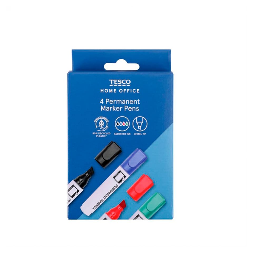 Tesco Chisel Tip Markers Asstd 4 Pack