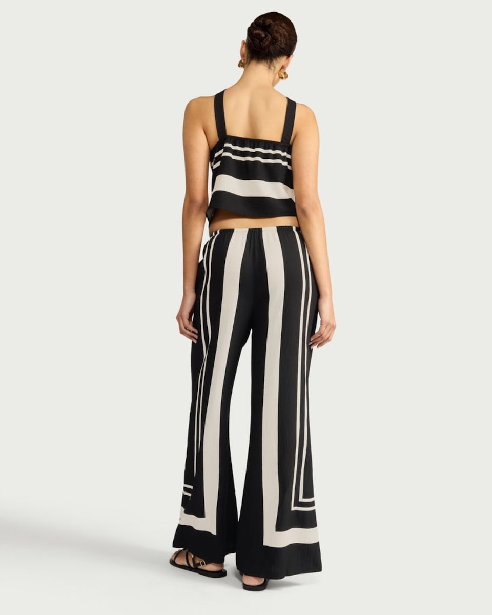 image 1 of F&F Geometric Print Wide Leg Trousers in Multi Black