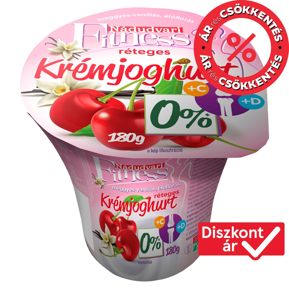 Nádudvari Fitness élőflórás réteges krémjoghurt meggyes-vaníliás 180 g