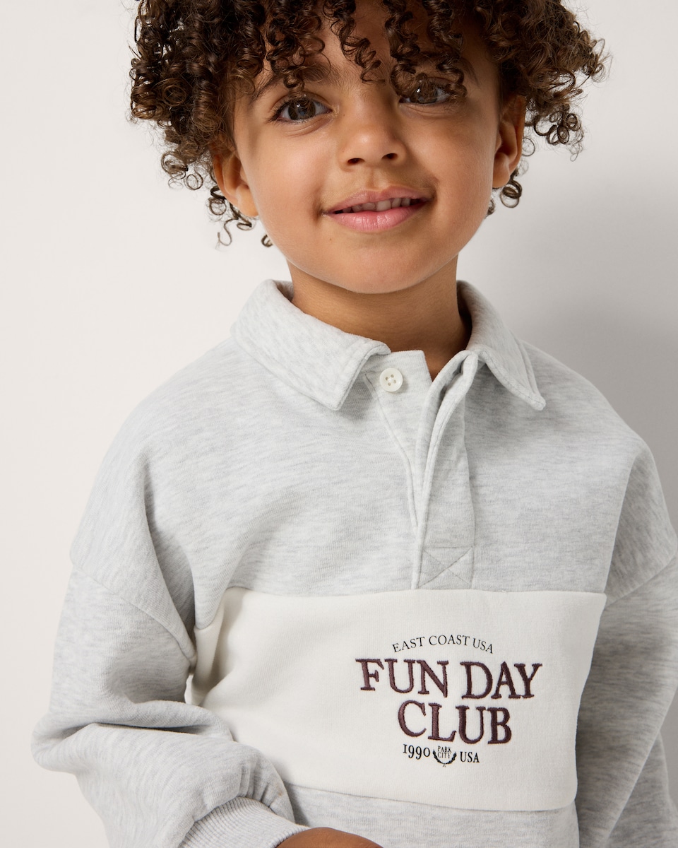 image 1 of F&F Boys Cotton Rich Slogan Sweatshirt and Joggers Set in Grey Marl