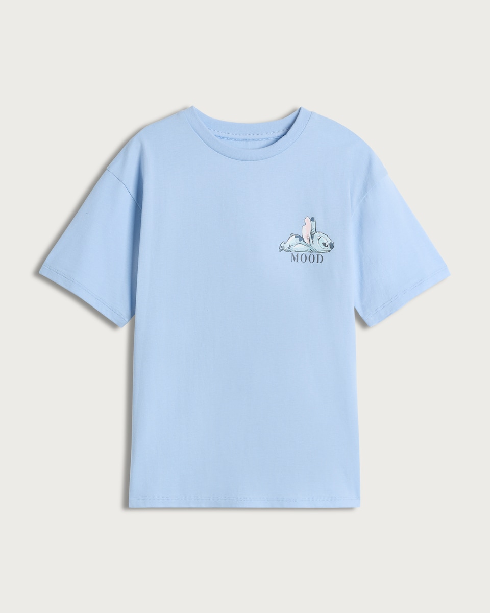 image 1 of Disney Stitch Print Pure Cotton Short Sleeved T-Shirt in Blue