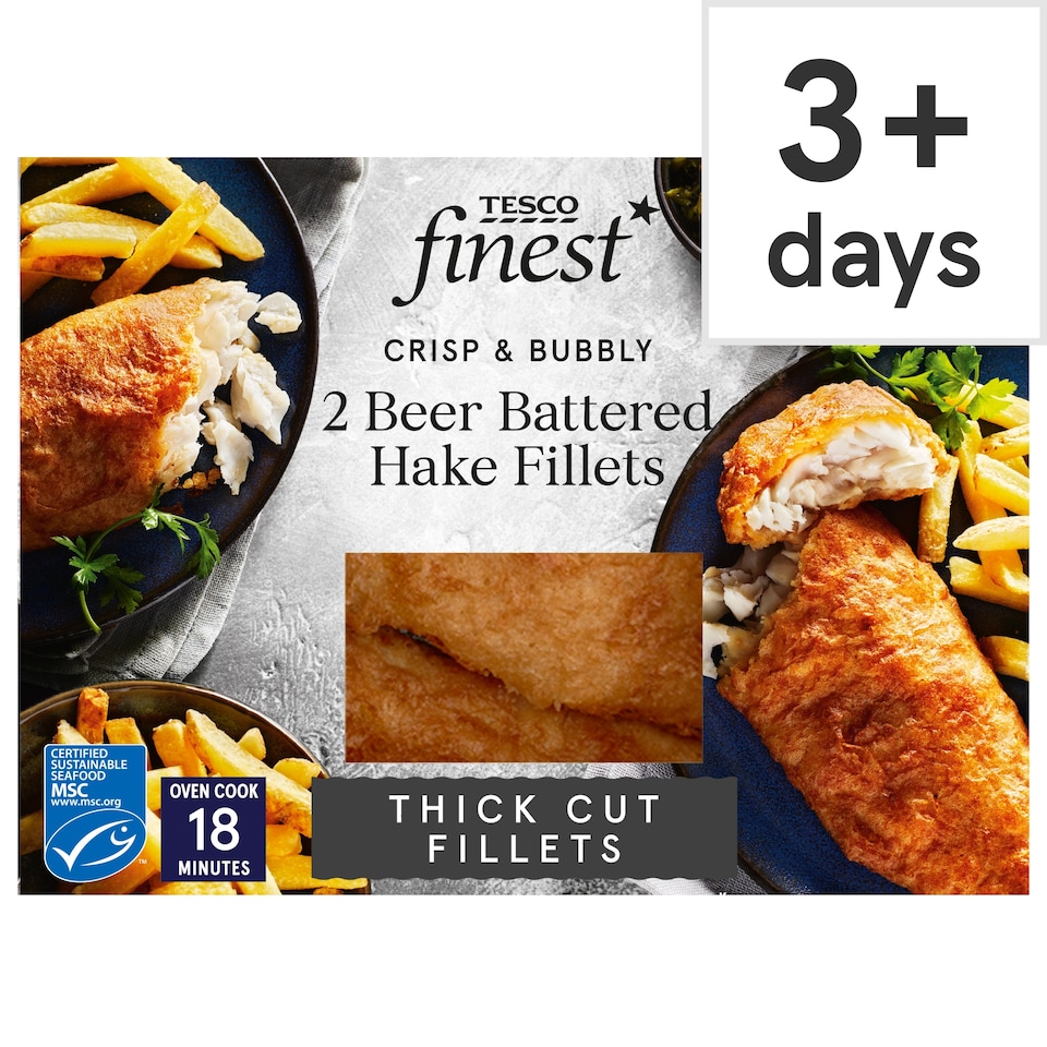 Tesco Finest 2 Beer Battered Hake Fillets 365g