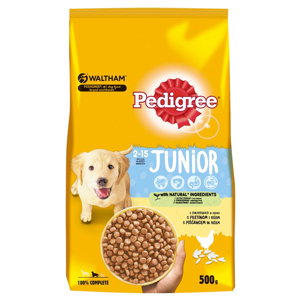 Pedigree Junior teljes értékű szárazeledel kölyökkutyák számára csirkével és rizzsel 500 g