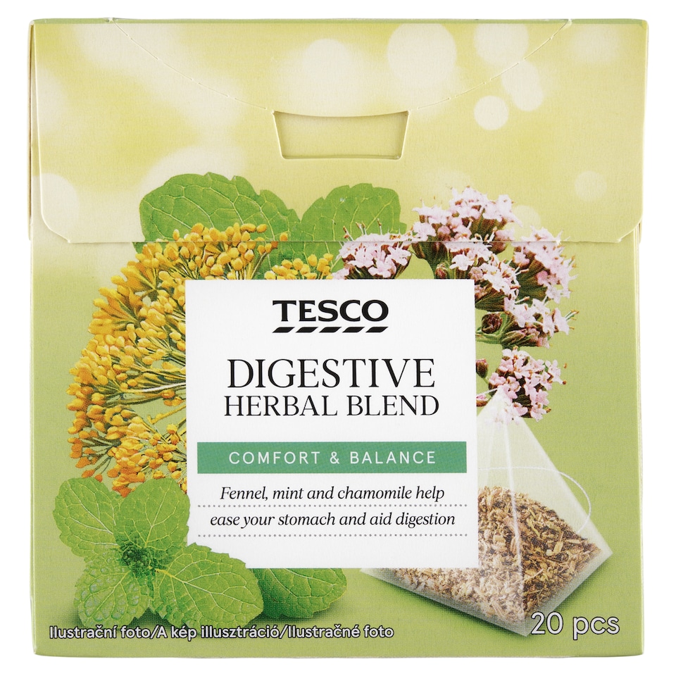 Tesco aromatizált filteres gyógynövénytea az emésztés támogatására 20 filter 40 g