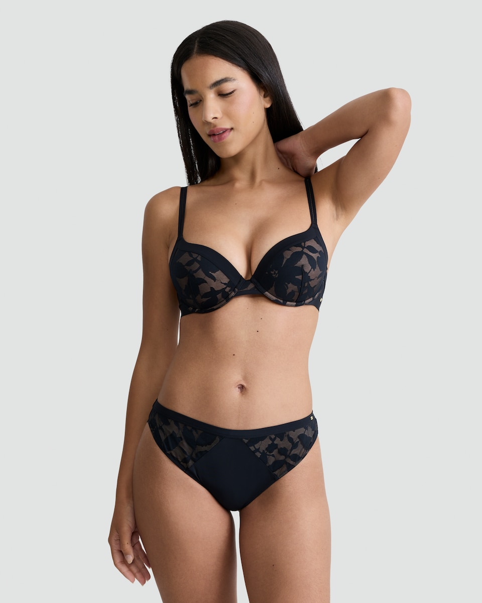 image 1 of F&F Floral Mesh Padded T-Shirt Bra in Black