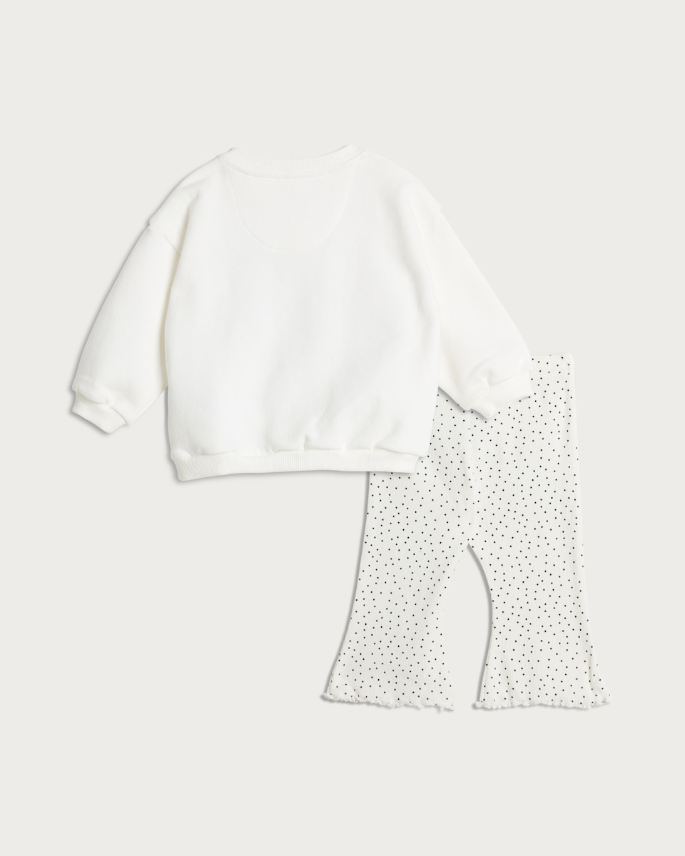 image 1 of F&F Baby 2-Piece Cotton Rich Bow Sweatshirt and Flared Leggings Set in White