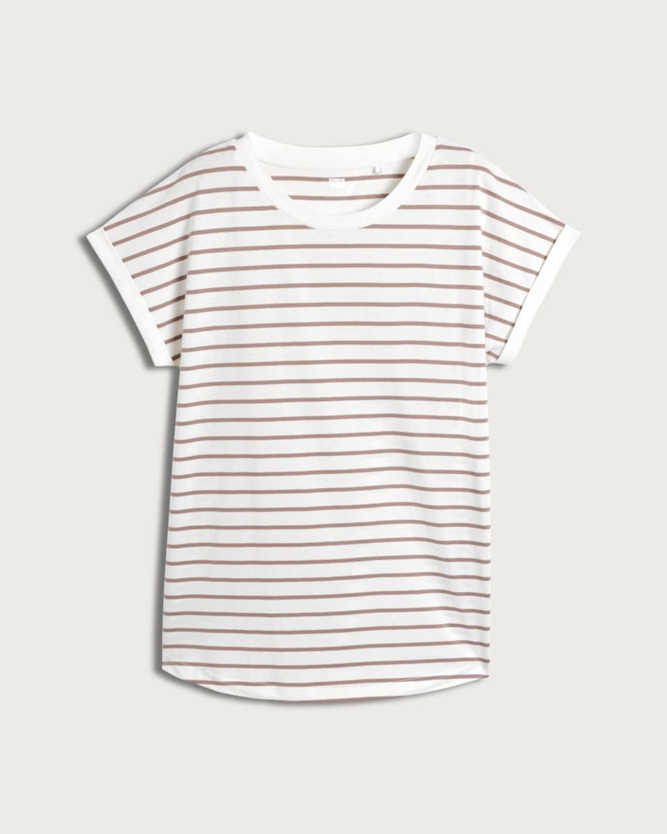 image 1 of F&F Pure Cotton Striped T-Shirt in Multi Brown