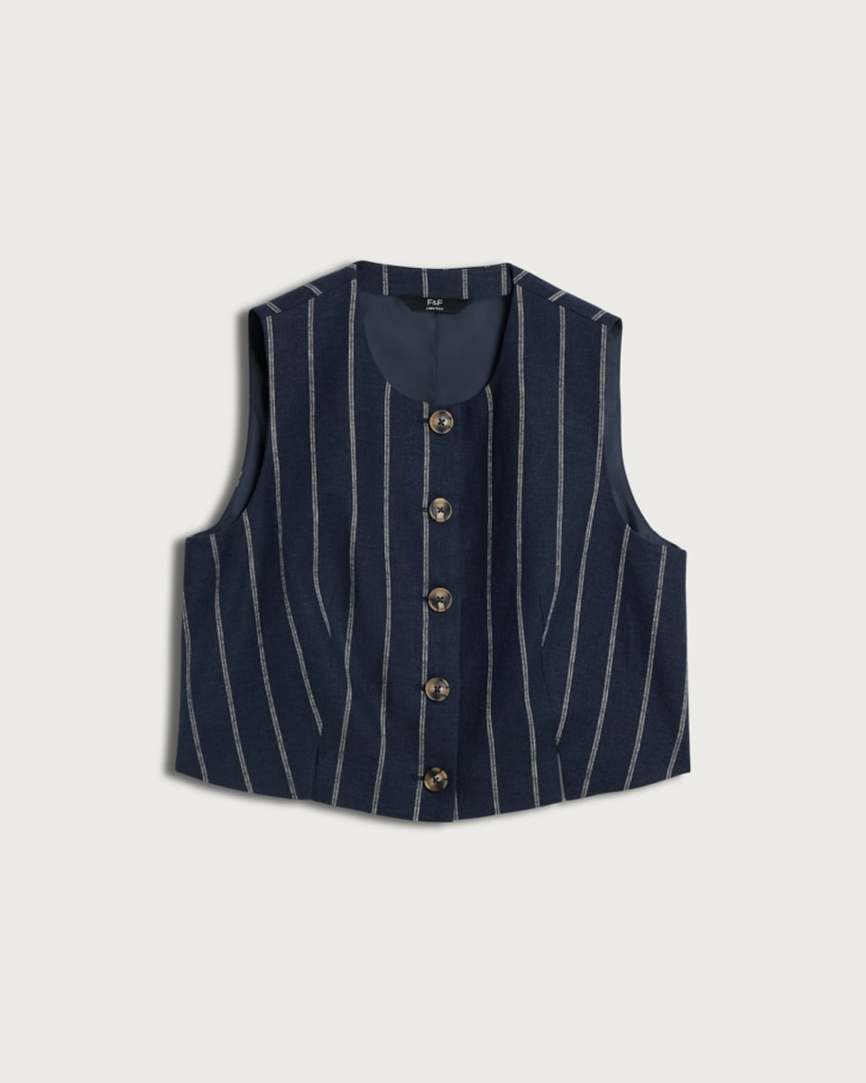 F&F Linen Rich Stripe Co-ord Waistcoat in Navy