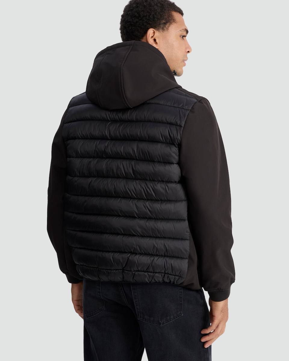 image 1 of F&F Active Panel Hooded Shower Resistant Puffer Jacket in Black