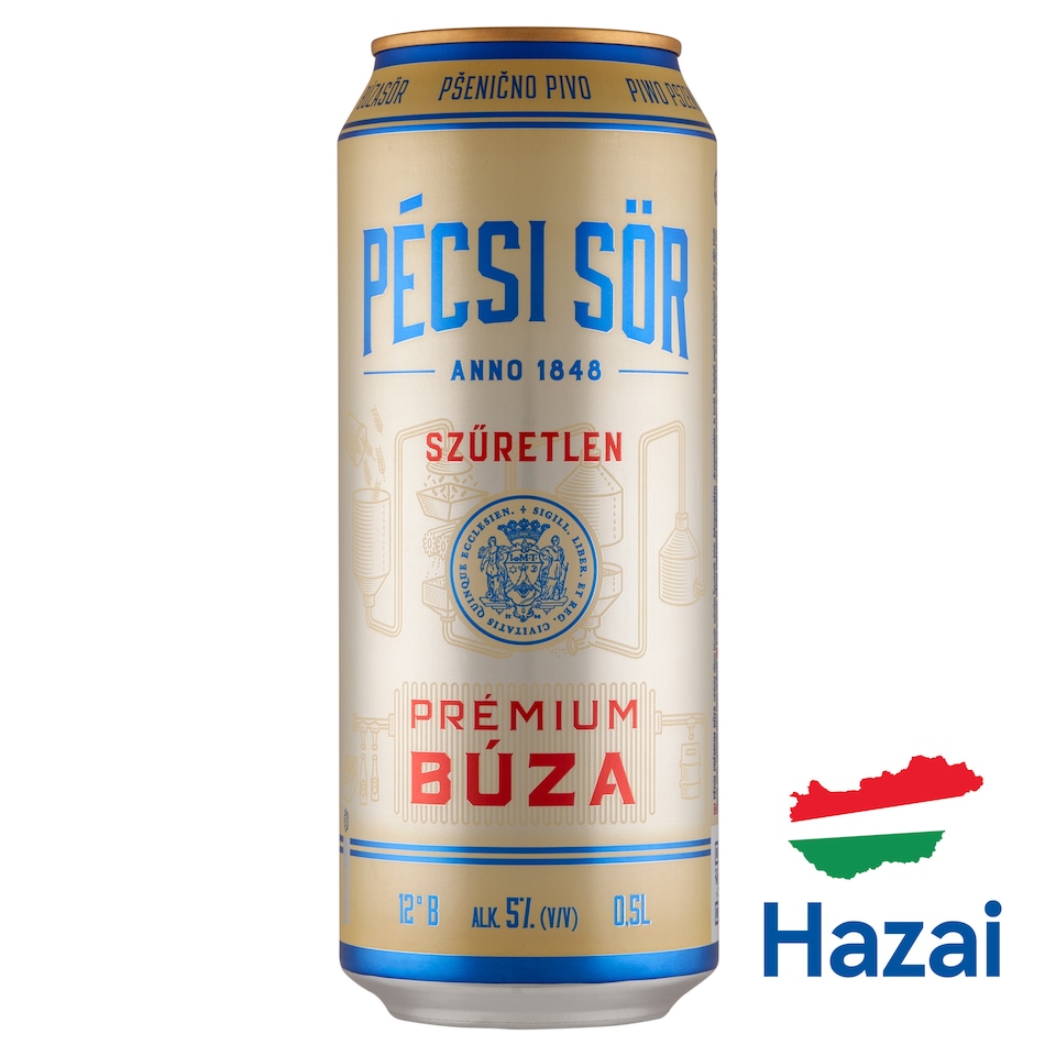 Pécsi Sör Prémium Búza szűretlen minőségi világos búzasör 5% 0,5 l 1. kép