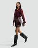 image 2 of F&F Organza Button Up Long Sleeved Shirt in Burgundy