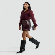 F&F Organza Button Up Long Sleeved Shirt in Burgundy
