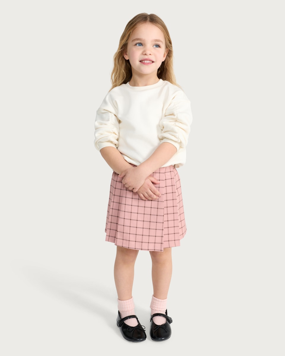image 1 of F&F Girls Check Print Pleated Skirt in Multi Pink