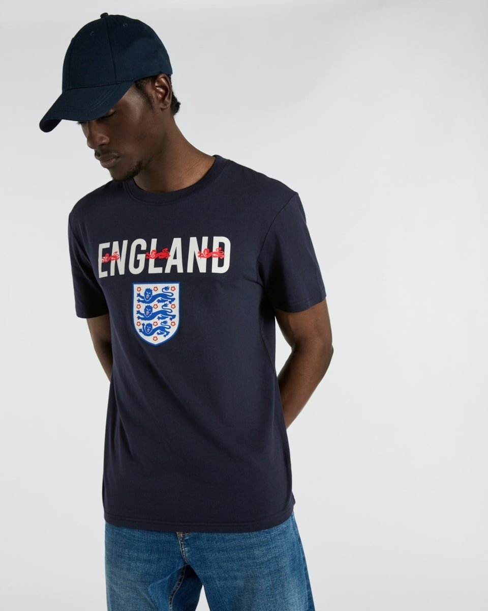 image 1 of England Three Lions Crest T-Shirt in Navy