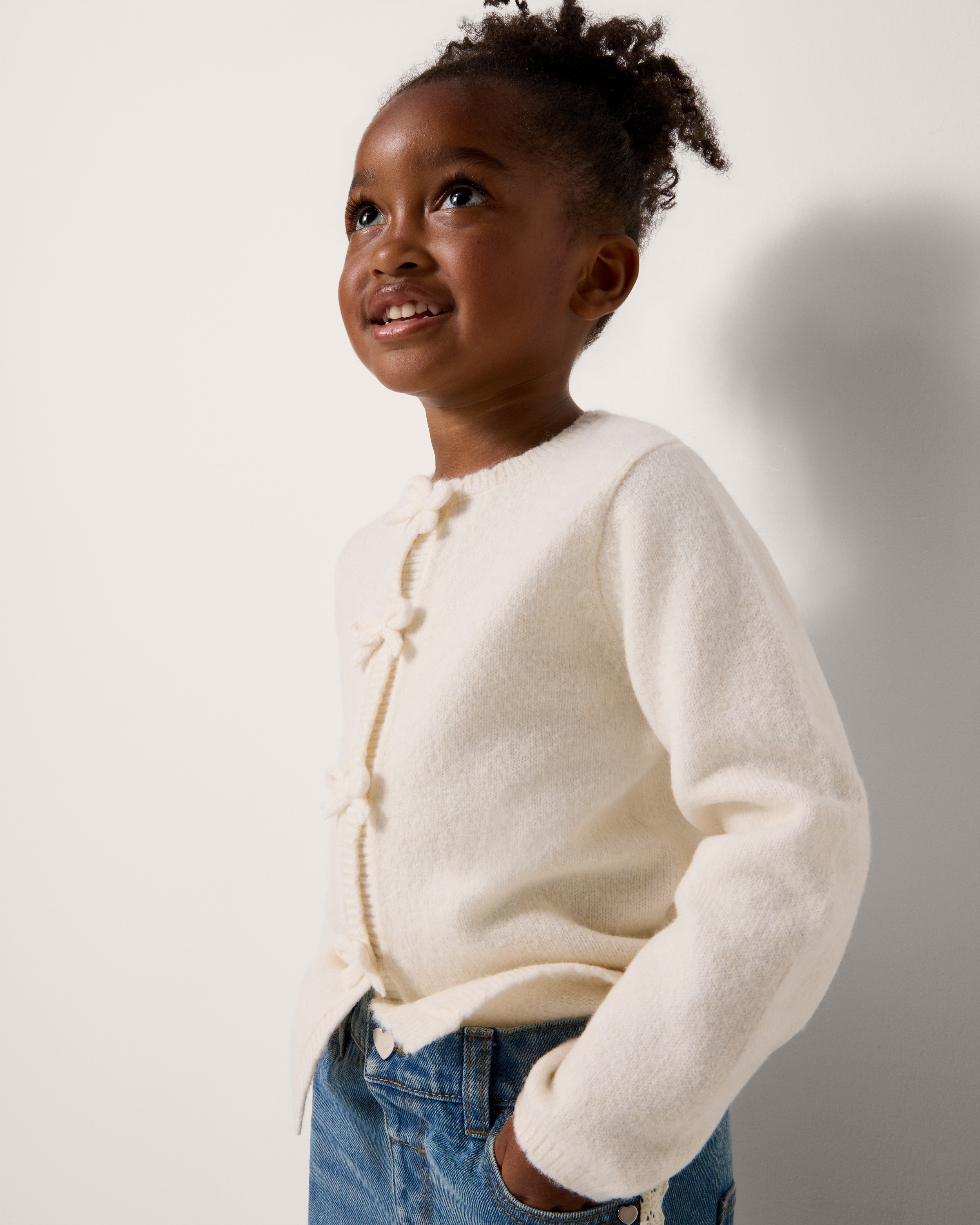 F&F Girls Bow Detail Cardigan in Neutral