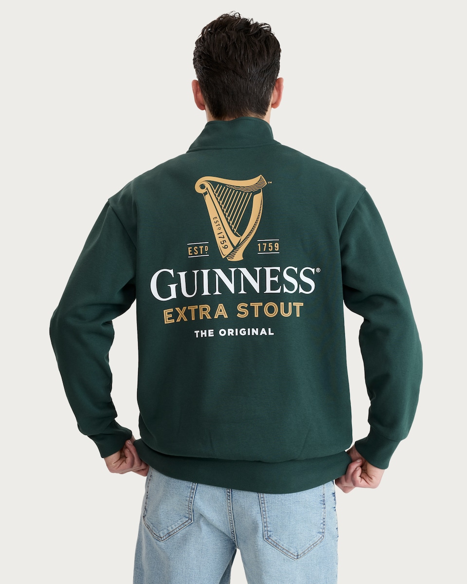 image 1 of Guinness Extra Stout Cotton Rich Embroidered Half Zip Sweatshirt in Green