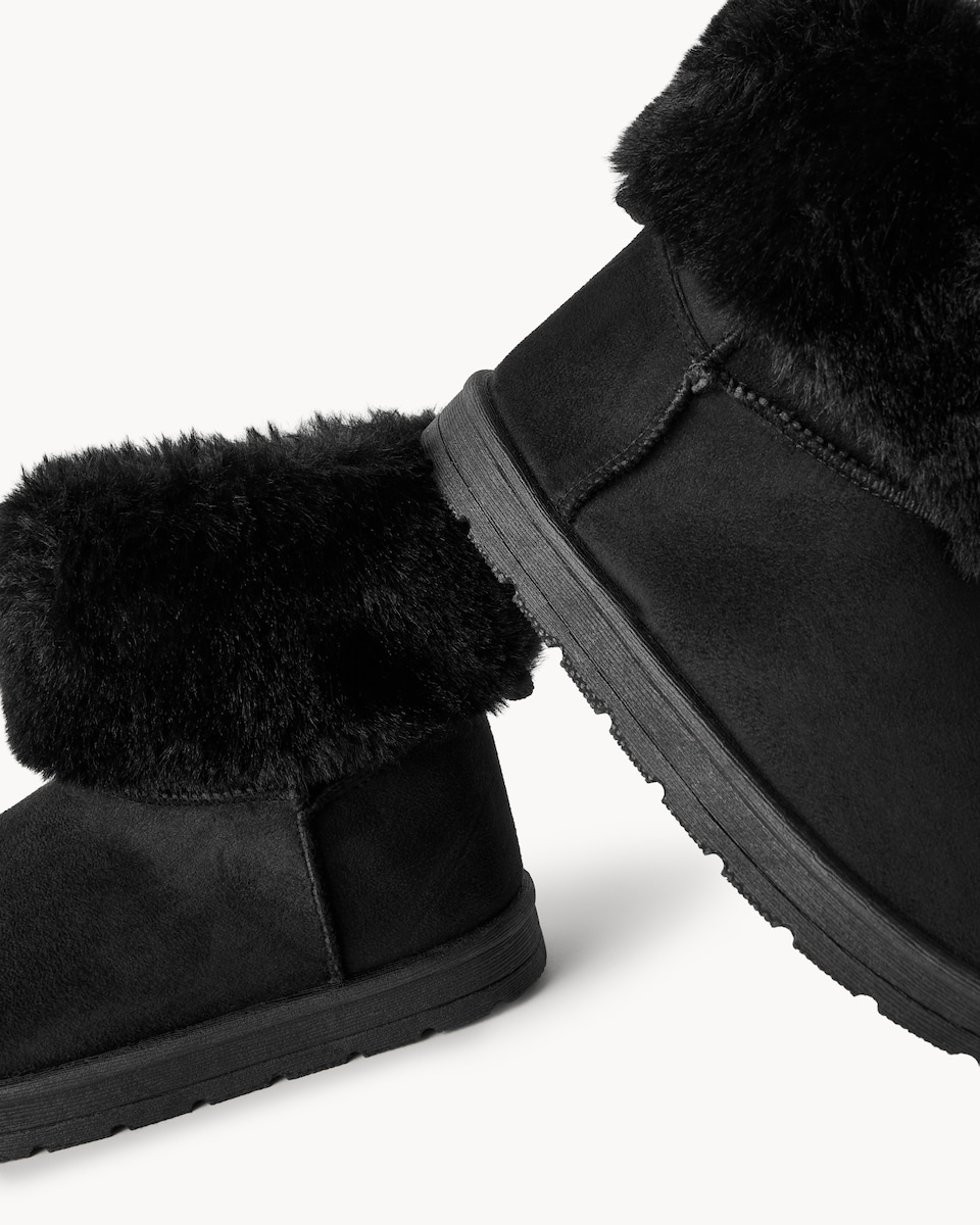 image 1 of F&F Girls Faux Fur Lined Cuffed Slipper Boots in Black