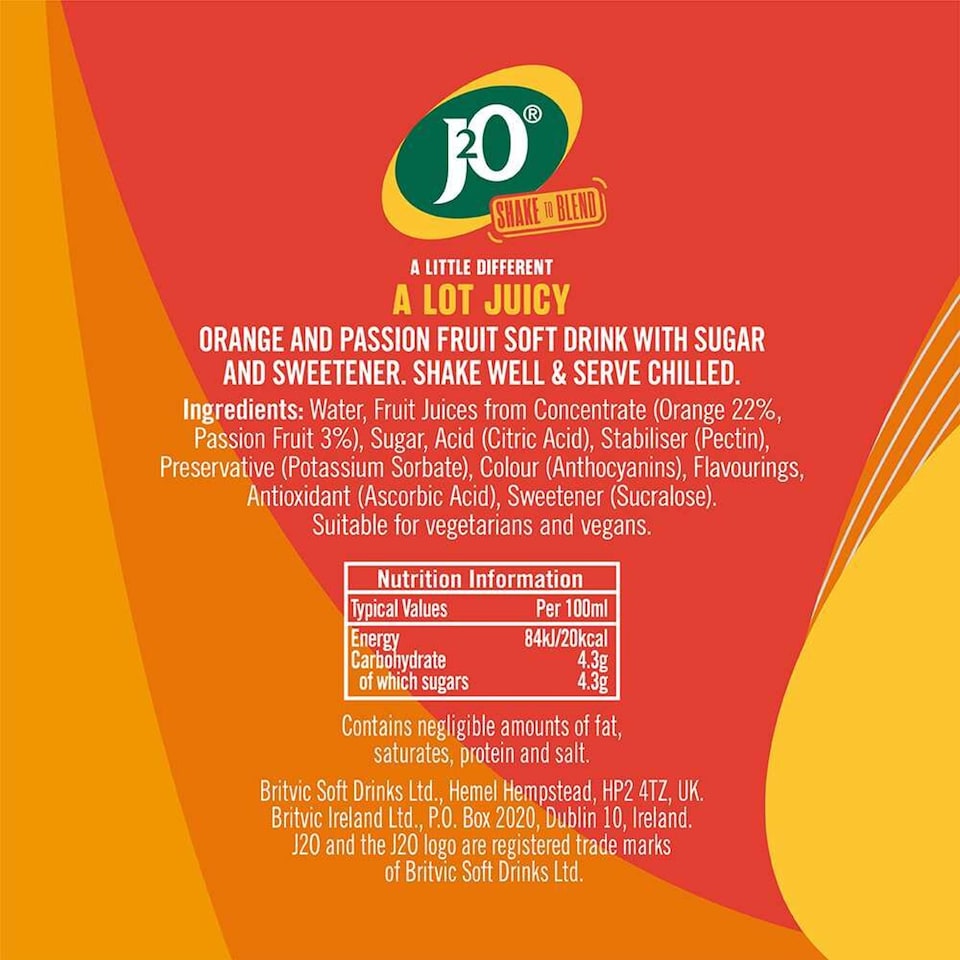 image 1 of J2O Orange & Passionfruit 10x250ml Cans