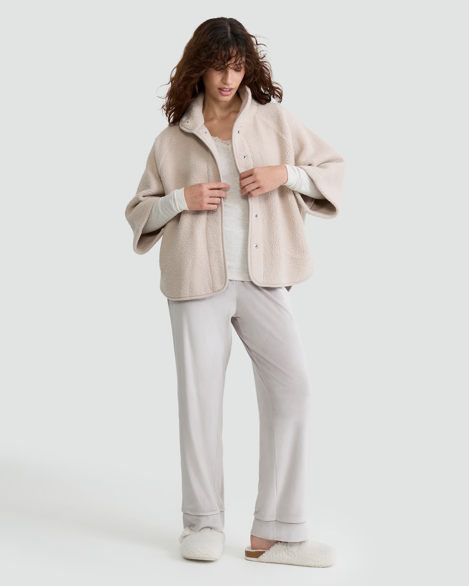 image 1 of F&F Fleece Textured High Neck Pyjama Cape in Grey