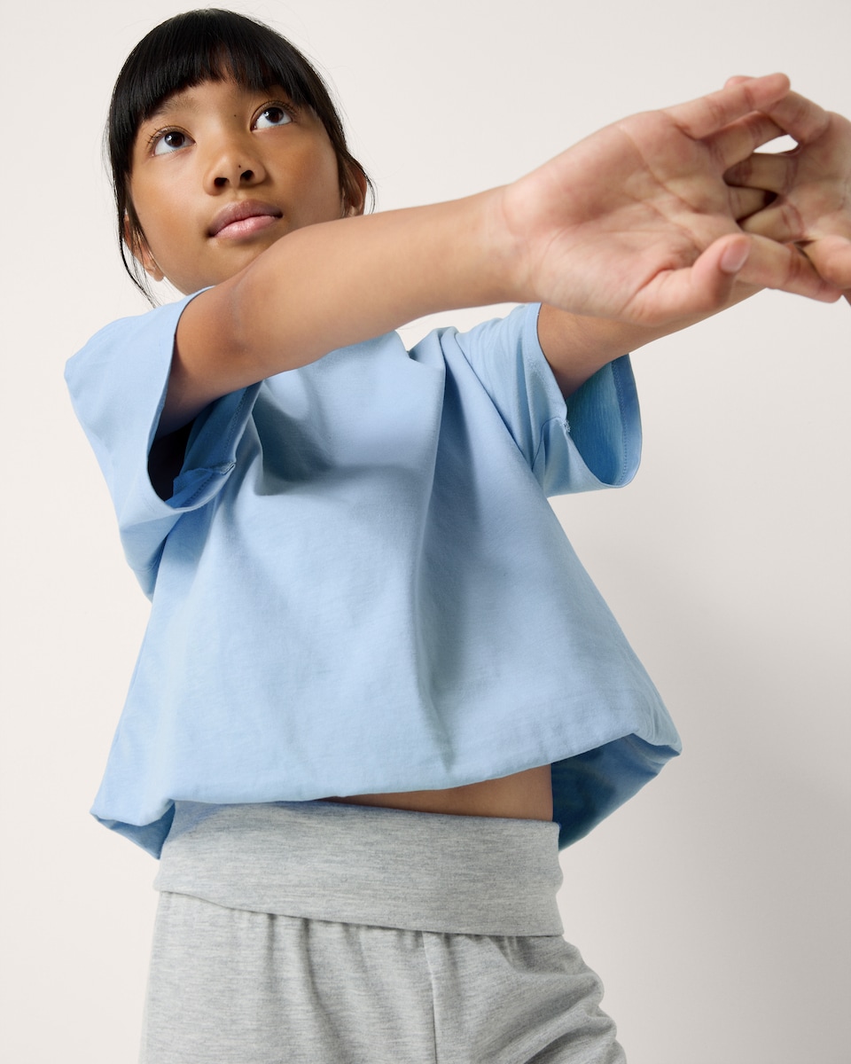 image 1 of F&F Girls Pure Cotton Bubble Hem T-Shirt in Blue