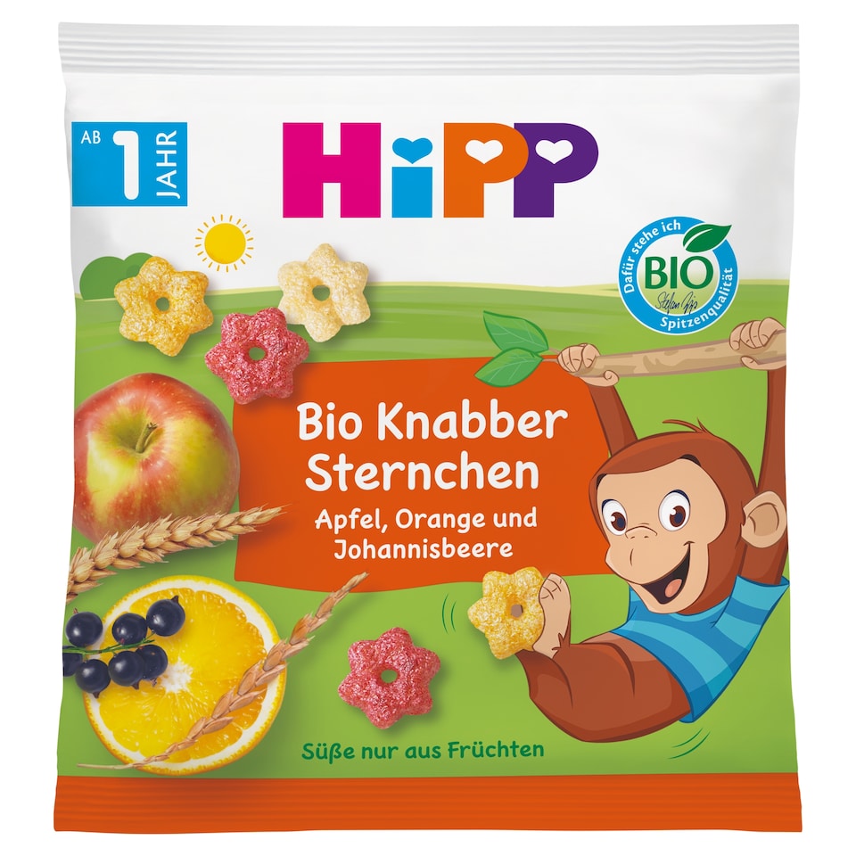 HiPP Gyümölcsös Csillagok bio puffasztott gabonás termék kisgyermekeknek 1-3 éves korig 30 g