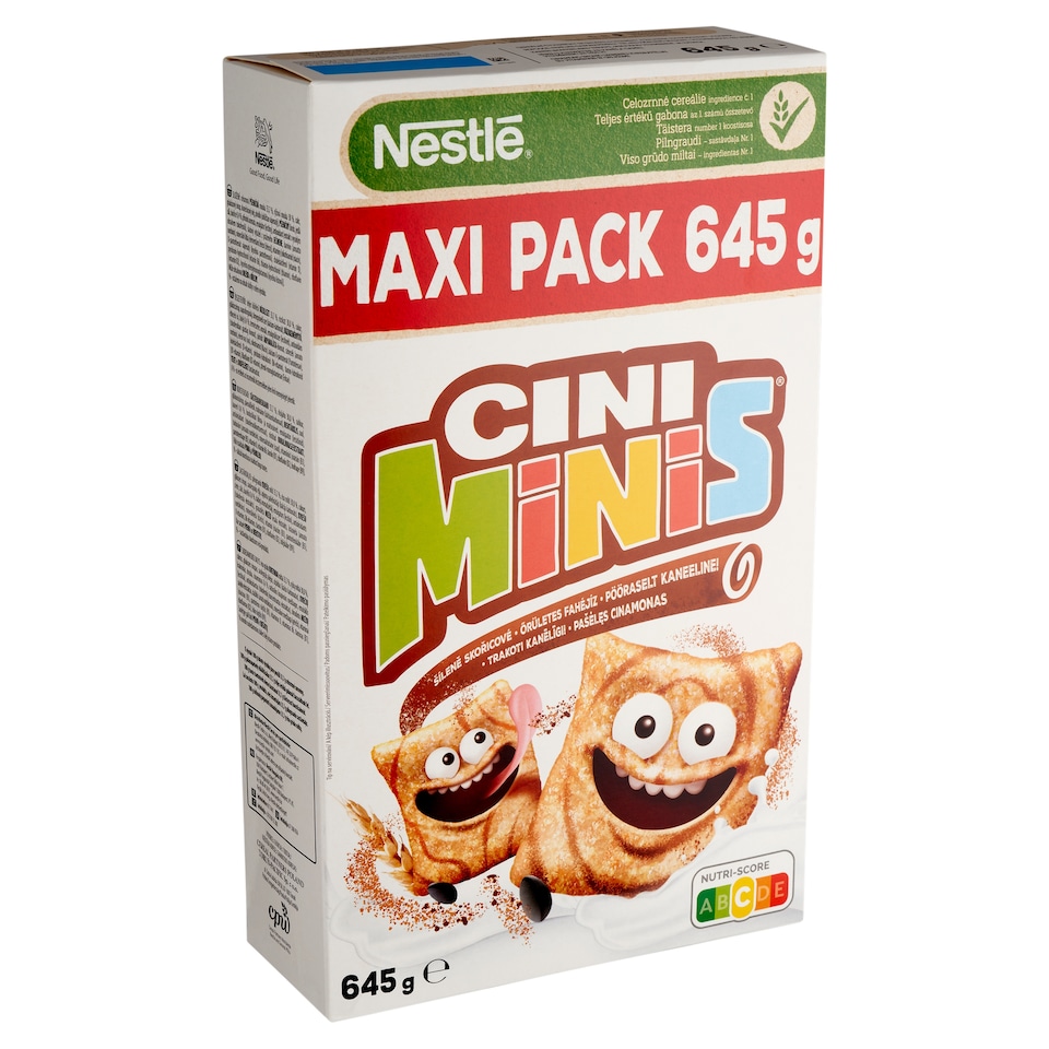 Nestlé Cini Minis ropogós fahéjas gabonapehely teljes kiőrlésű búzával, vitaminokkal és vassal 645 g