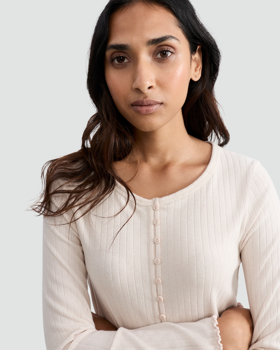 image 1 of F&F Ribbed Button Front Loungewear Cardigan in Stone