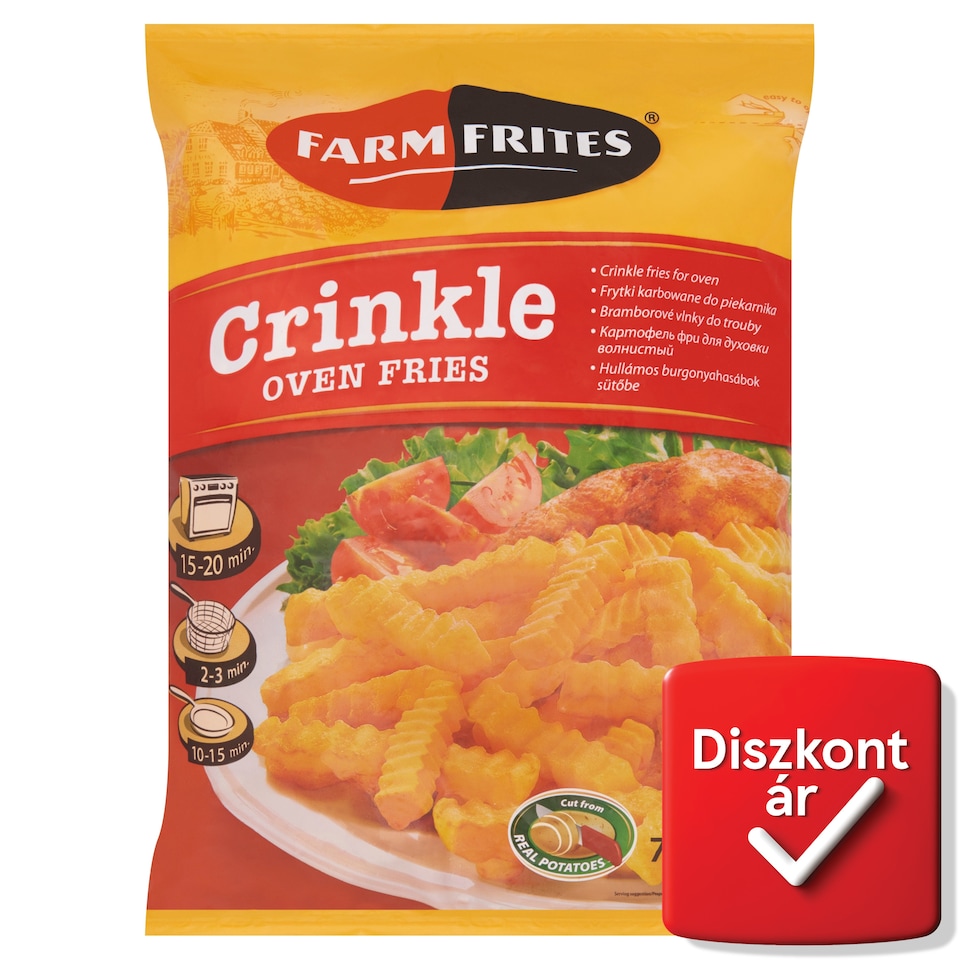 Farm Frites elősütött, gyorsfagyasztott félkész hullámos hasábburgonya sütőbe 750 g