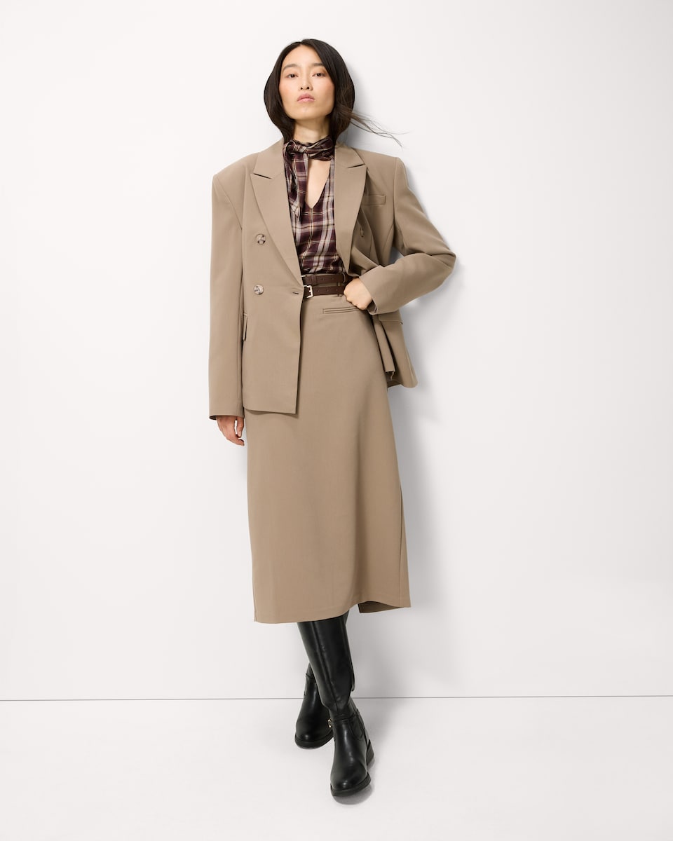 image 1 of F&F Double Breasted Cinched Co-ord Blazer in Tan