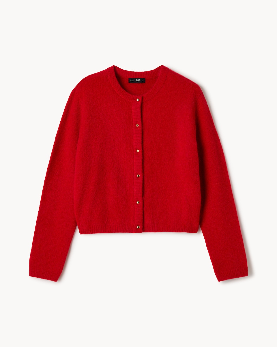 image 1 of F&F Crew Neck Cardigan in Red