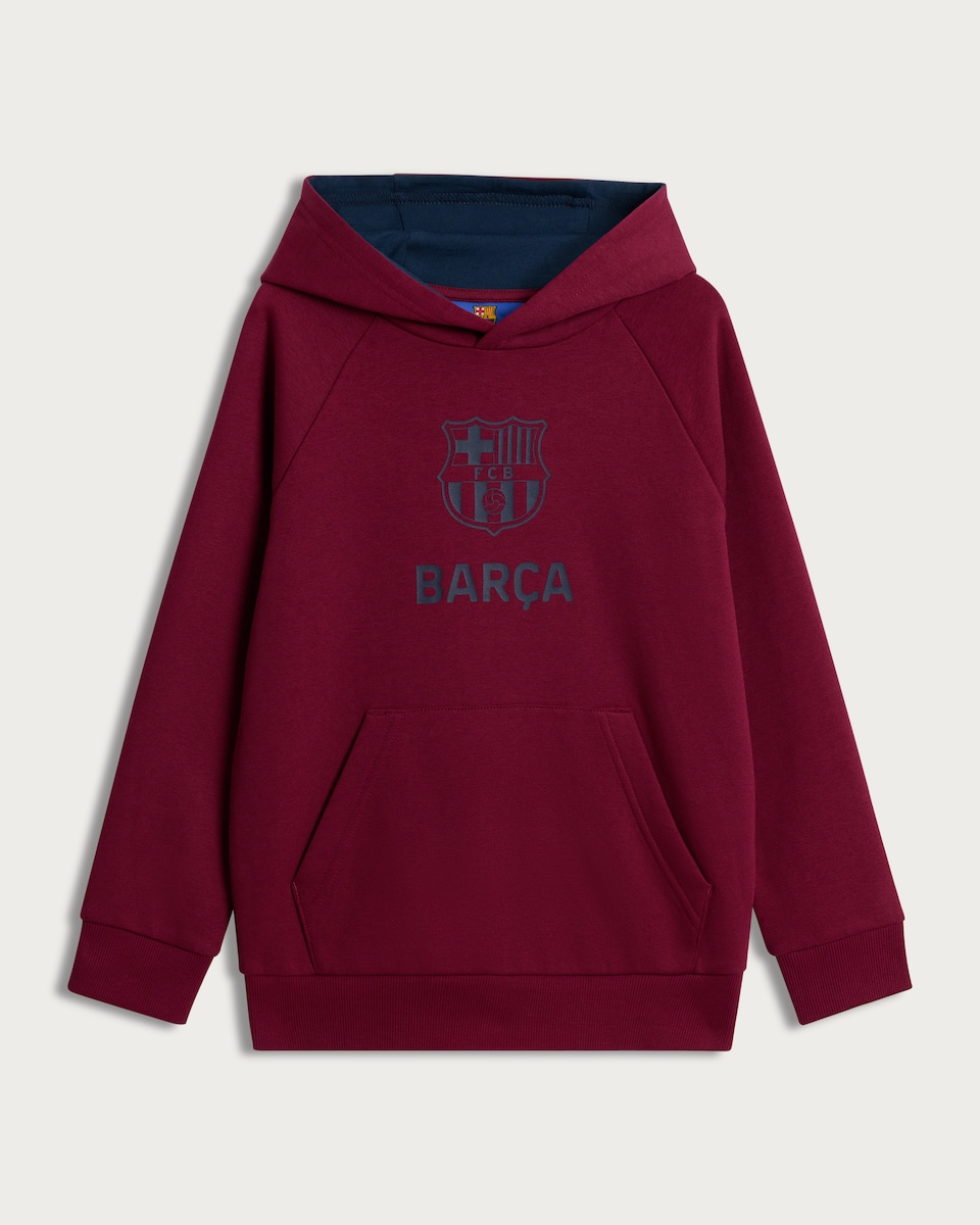 image 1 of FC Barcelona Logo Cotton Rich Hoodie in Burgundy