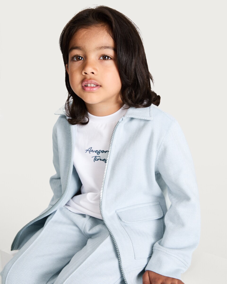 image 1 of F&F Boys 2-Piece Cotton Rich Awesome Times T-Shirt and Shacket Set in Blue
